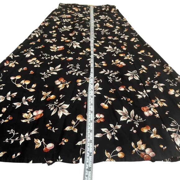 Vintage Floral Button Front Midi Skirt Black Size 00 Whimsygoth Grunge 90s Boho - Picture 8 of 8